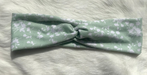 Green and White Floral Headband