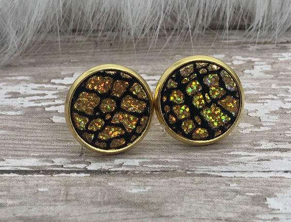 Shattered Gold Genuine Leather Stud Earrings