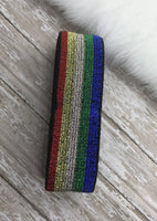 Black Rainbow Multi Color Stripe Shimmer Elastic Watchband