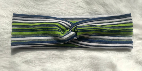 Green Blue and White Stripe Headband