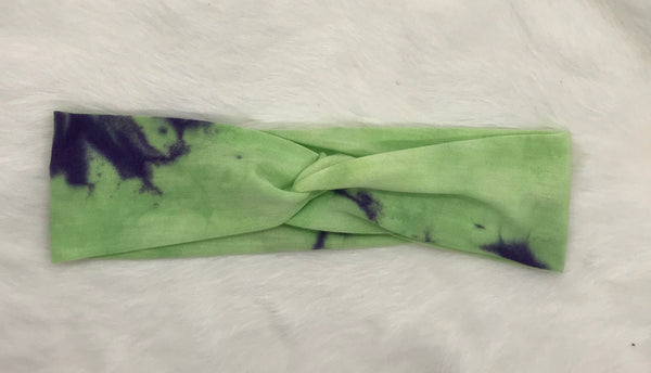 Neon Green and Purple Tie Dye Headband