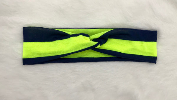 Neon Navy and yellow Stripe Headband