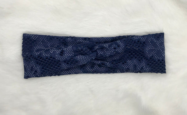 Navy Floral Knit Lace Headband