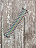 White Rainbow Multi Color Stripe Shimmer Elastic Watchband