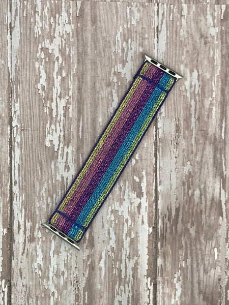 Pastel Multi Color Stripe Shimmer Elastic Watchband