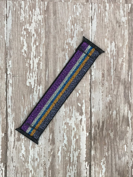 Purple and Black Multi Color Stripe Shimmer Elastic Watchband